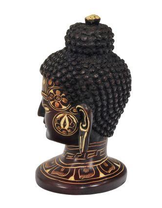 Buddhova hlava, ručně zdobená, vínová pryskyřice, 12cm