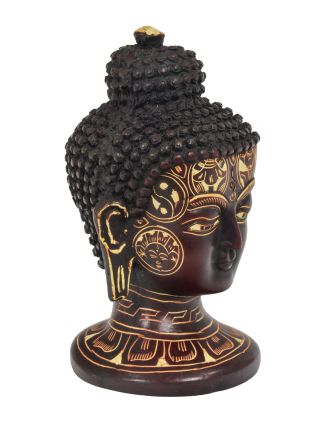 Buddhova hlava, ručně zdobená, vínová pryskyřice, 12cm