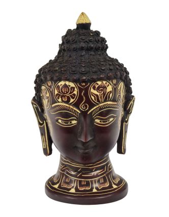 Buddhova hlava, ručně zdobená, vínová pryskyřice, 14cm