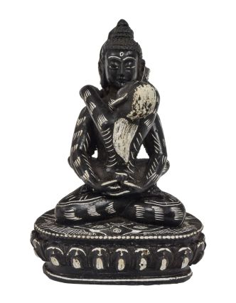 Buddha Shakti, pryskyřice, černý, ručně zdobený, 9x8x13cm