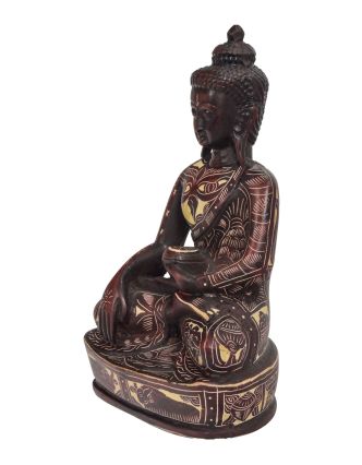 Buddha Šakjamuni, sedící, vyřezávané roucho, vínová pryskyřice, 16cm
