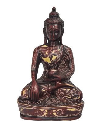 Buddha Šakjamuni, sedící, vyřezávané roucho, vínová pryskyřice, 16cm