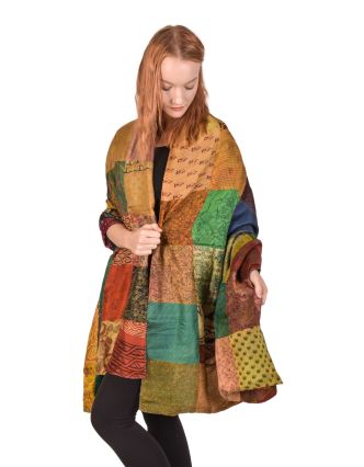 Hedvábný patchworkový šál, se vzorem, barevný, 100x200cm