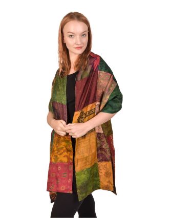 Hedvábný patchworkový šál, se vzorem, barevný, 100x200cm