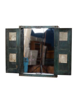 Okno se zrcadlem z teakového dřeva s okenicí, dlaždice, 68x8x88cm