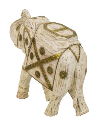 Dřevěný slon zdobený mosazným plechem, 45x19x45cm