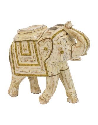 Dřevěný slon zdobený mosazným plechem, 38x16x40cm