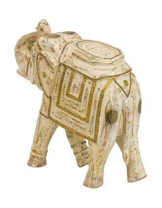 Dřevěný slon zdobený mosazným plechem, 38x16x40cm