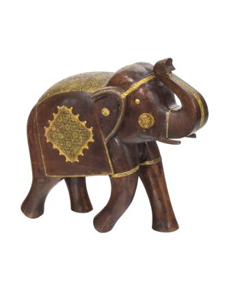 Dřevěný slon zdobený mosazným plechem, 46x18x46cm