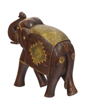 Dřevěný slon zdobený mosazným plechem, 46x18x46cm