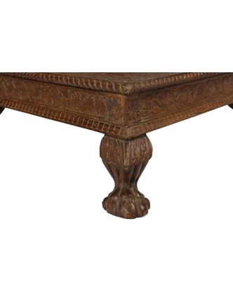 Starý stolek, ručně vyřezávané nohy a deska, 55x55x22cm