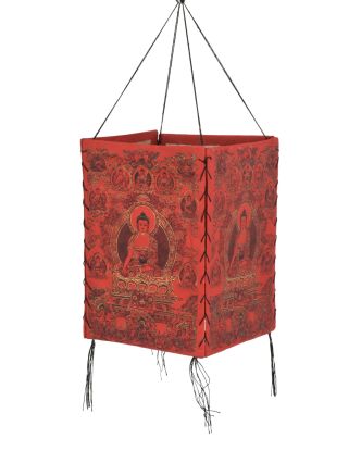 Stínidlo, čtyřboké červené se zlato-černým potiskem Buddhy, 18x25cm