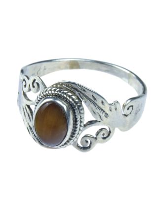 Stříbrný prsten vykládaný tygřím okem, AG 925/1000, 3g, Nepál