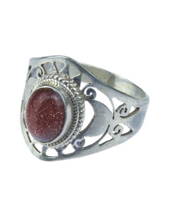 Stříbrný prsten vykládaný slunečním kamenem, AG 925/1000, 3g, Nepál