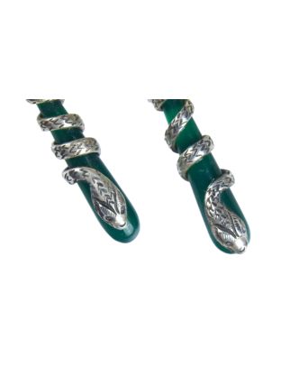 Stříbrné náušnice kroucený had se zeleným onyxem, 55mm, AG 925/1000, 6g, Nepál