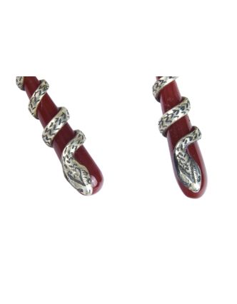Stříbrné náušnice kroucený had s červeným onyxem, 55mm, AG 925/1000, 6g, Nepál