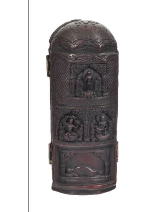 Buddha, cestovní oltář, červeno hnědý, pryskyřice, 21cm