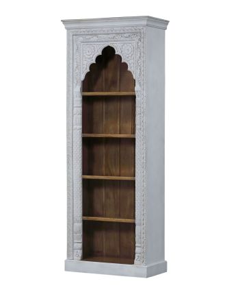 Knihovna z mangového dřeva, ruční řezby, 90x44x235cm