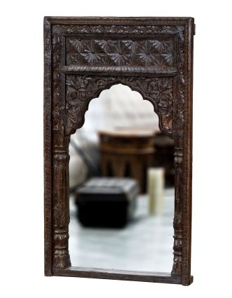 Zrcadlo v rámu z mangového dřeva, ruční řezby, 79x9x134cm