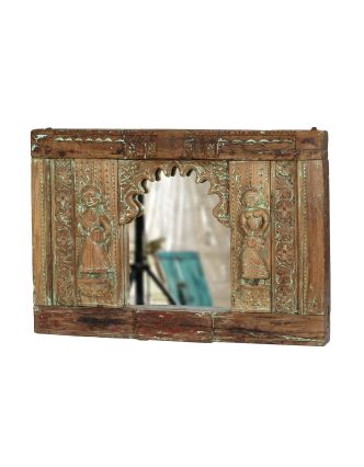 Zrcadlo ve starém rámu z teakového dřeva, ručně vyřezávaném, 85x8x60cm