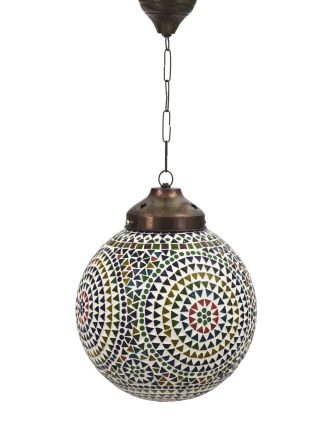 Kulatá skleněná mozaiková lampa, multibarevná, průměr 25cm, výška 28cm