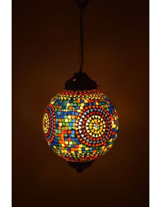 Skleněná mozaiková lampa, multibarevná, průměr 27cm, výška 36cm