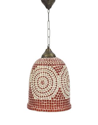 Skleněná mozaiková lampa, červená, ruční práce, průměr 24cm, výška 33cm