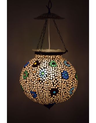 Skleněná mozaiková lampa, bílá, ruční práce, průměr 31cm, výška 32cm