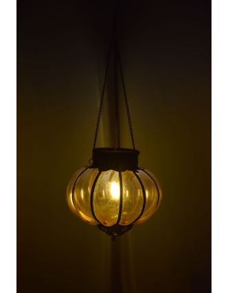 Skleněná lampa, žlutá, železné prvky, prům. 23cm, výška 22cm
