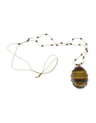 Macramé náhrdelník s tygřím okem a broušenými korálky, 32-70cm, stahovací