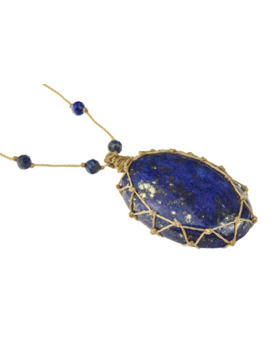 Macramé náhrdelník s lapis lazuli a broušenými korálky, 32-70cm, stahovací