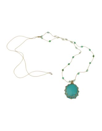 Macramé náhrdelník s tyrkenitem a broušenými korálky, 32-70cm, stahovací