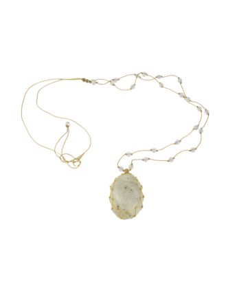 Macramé náhrdelník s měsíčním kamenem a broušenými korálky, 32-70cm, stahovací