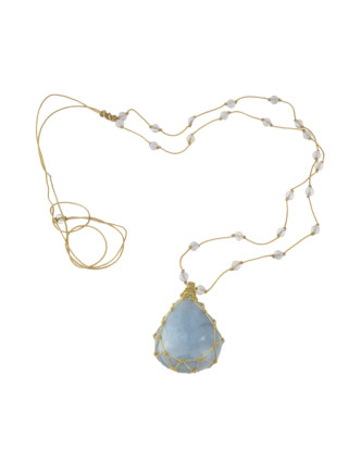 Macramé náhrdelník s chalcedonem a broušenými korálky, 32-70cm, stahovací