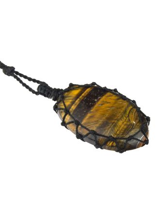 Macramé náhrdelník s tygřím okem na stahovací šňůrce, obvod až 78cm