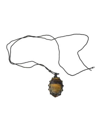 Macramé náhrdelník s tygřím okem na stahovací šňůrce, obvod až 78cm
