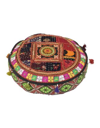 Meditační polštář, ručně vyšívaný Gujarat Design, kulatý 40x12cm