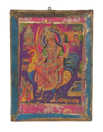 Starý obraz v teakovém rámu, Bahuchara Mata, 29x2x40cm