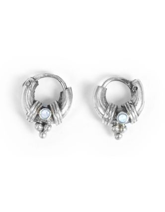 Stříbrné náušnice s perletí, malé zdobené kroužky, AG 925/1000, 3g, Nepál