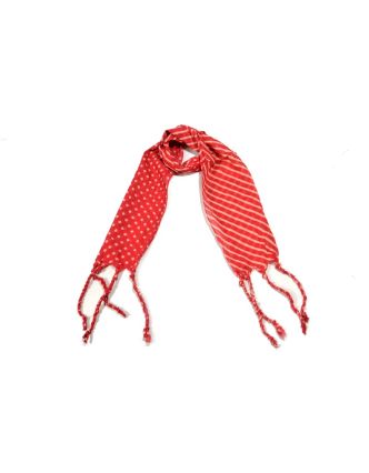 Atypický šátek s třásněmi a designem proužků, červený, 110x12cm