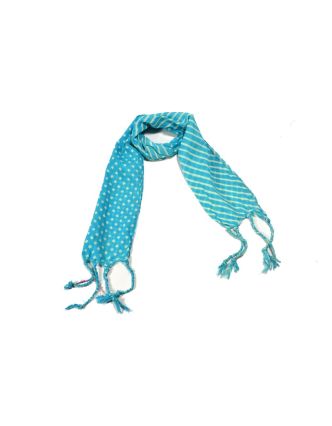Atypický šátek s třásněmi a designem proužků, tyrkysový, 110x12cm