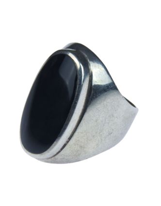 Stříbrný prsten vykládaný černým onyxem, AG 925/1000, 9g, Nepál