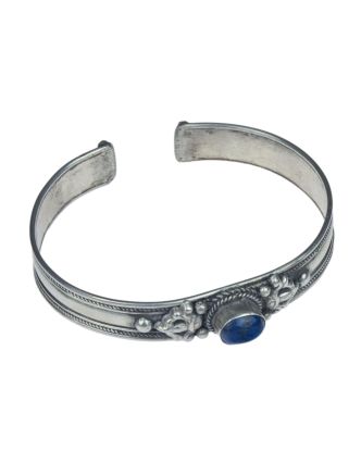 Stříbrný náramek vykládaný lapis lazuli, pevný, otevřený, obvod cca 17cm