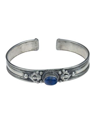Stříbrný náramek vykládaný lapis lazuli, pevný, otevřený, obvod cca 17cm