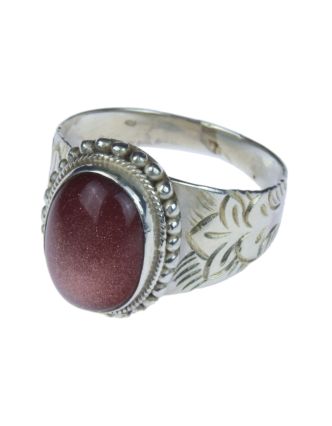 Stříbrný prsten vykládaný slunečním kamenem, AG 925/1000, 6g, Nepál
