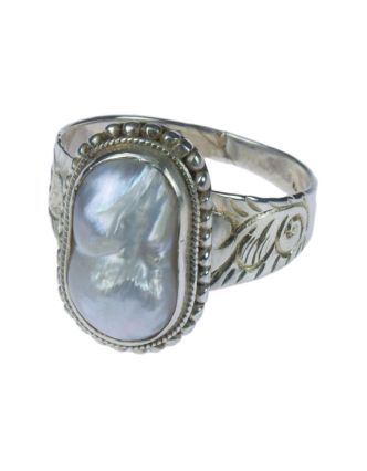 Stříbrný prsten vykládaný perlou AG 925/1000, 7g, Nepál