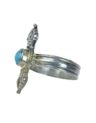 Stříbrný prsten vykládaný tyrkenitem, tvar Dorje, AG 925/1000, 3g, Nepál