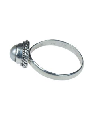 Stříbrný prsten vykládaný perlou, AG 925/1000, 4g, Nepál