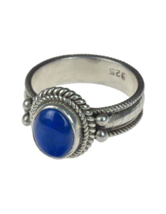 Stříbrný prsten vykládaný lapis lazuli, AG 925/1000, 6g, Nepál