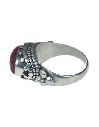Stříbrný prsten vykládaný korálem AG 925/1000, 7g, Nepál